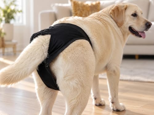 DDFS Dog Pants with 3 Replace Diaper, Female Dog Heat Cycle Reusable Diapers Adjustable Pads for Dogs in Heat Black L