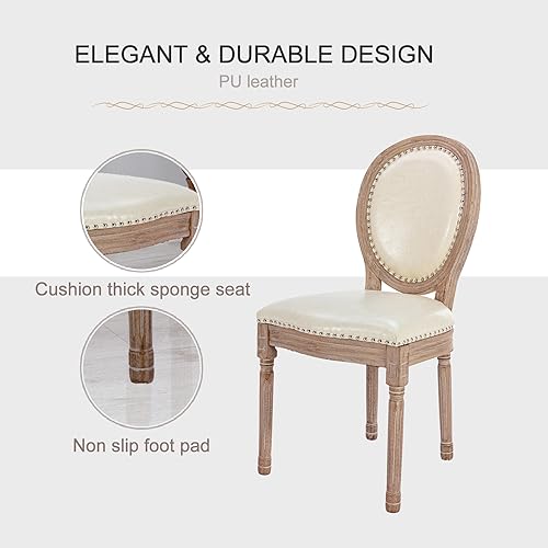 Image of Virabit French Country Dining Chairs Set of 2, Leather Dining Chairs with Curved Backrest, Vintage French Accent Chairs for Living Room, Kitchen, Restaurant (Beige)