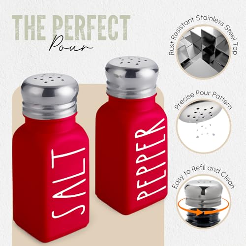 Image of Pepper Grinder or Salt Grinder, Best Spice Mill with Ceramic Blades, Adjustable Coarseness, Black Pepper Mill Grinder Shaker Steel Lid (red)