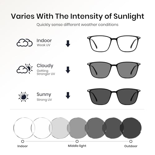 Image of Cyxus Photochromic Blue Light Blocking Glasses for Men Women, Lightweight Square Eyeglasses, UV Protection Transition Sunglasses for Computer Gaming Outdoor Daily Wear 8208iT02