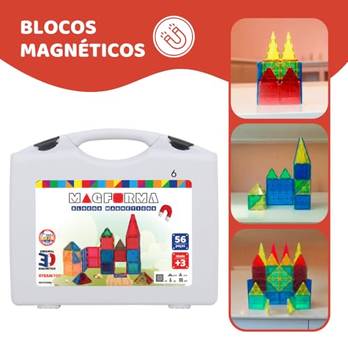 Blocos Magnéticos Magforma 56 peças jogos magnéticos educativo