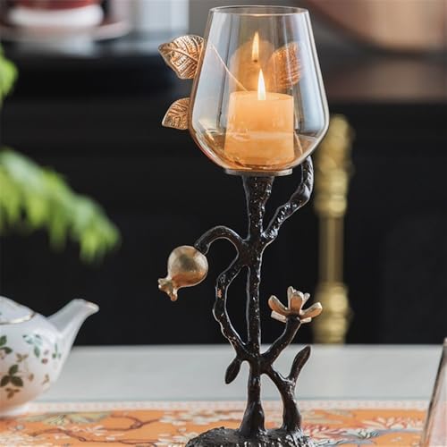 Portavelas para candelabros para el hogar, adornos creativos de candelabros retro, decoración de mesa, portavelas de metal y cristal (pequeño)