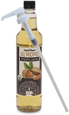 Organic Almond Syrup, Almond Coffee Syrup, 750 ML with Syrup Pump from Liquid Planet