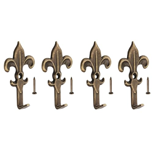 ZZLZX 4PCS Metal Decorative Hooks with 4 Nails Antique Zinc Alloy Coat and Hat Jewelry Key Hooks for Hanging Wallets Mirrors Picture Frames Bags