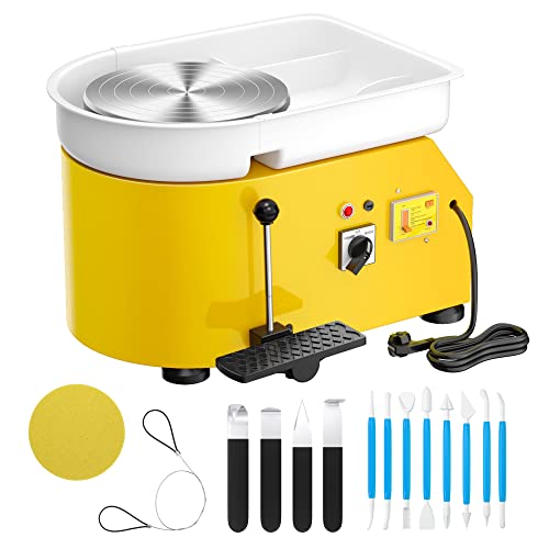 Pottery Wheel Pottery Forming Machine 25CM 350W Electric Pottery Wheel with Foot Pedal DIY Clay Tool Ceramic Machine Work Clay Art Craft (Yellow)