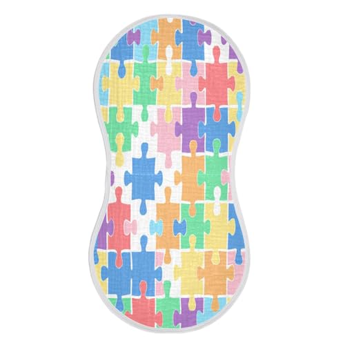 Colorful Puzzle Pieces Plant Burp Cloths Cotton Baby Washcloths,Large 22x11in Burping Cloth Absorbent and Soft for Newborn Baby Boys and Girls,4 Pack