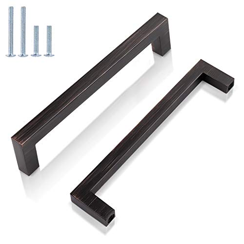 GOBEKOR 25 Pack Solid Cabinet Pulls Oil Rubbed Bronze Dresser Handles 5in(128mm) Hole Centers, Modern Bronze Drawer Pulls Kitchen Cabinet Hardware