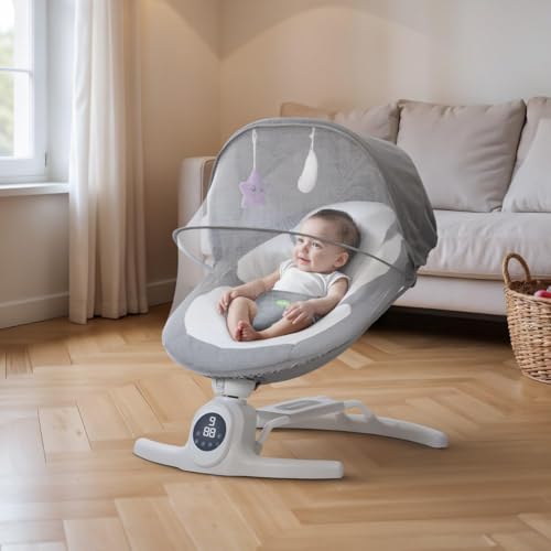Image of Baybee Wobbles Electric Baby Cradle and Swing | Baby Relaxing Swing Jhula with Adjustable Speed & Timer | Rocker for Babies with Music, Canopy & Mosquito Net, Automatic Cradle for New Born Baby (Grey)