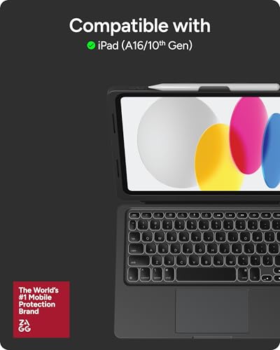 Image of ZAGG Pro Keys Connect iPad 11 inch (A16) / 10.9 inch (10th Gen) Keyboard Case - USB‑C Direct Connect Keyboard with Trackpad, Detachable Backlit Keys, 6.6 ft Drop Protection, Kickstand & Dual USB‑C Ports,Black