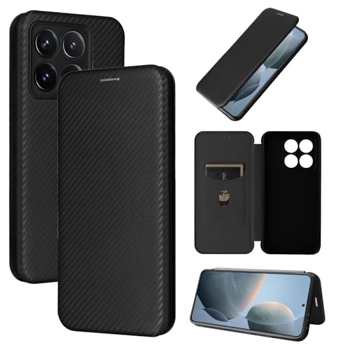 Étui Xiaomi 14T à rabat mince, coque PC antichoc carbone noir
