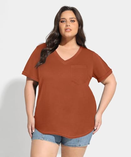 Image of TIYOMI Plus Size Tops for Women V Neck Tshirts Basic Tunic Casual Hawaii Floral Tie Dye Camo Summer Short Sleeve Tee XL-5XL