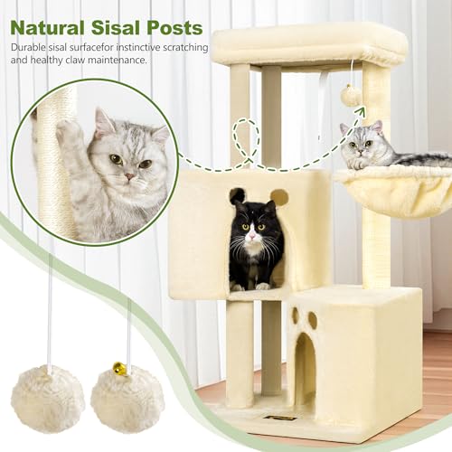 Torre pequeña para gatos de interior 40 in con 2 casas y rascador miniatura 4
