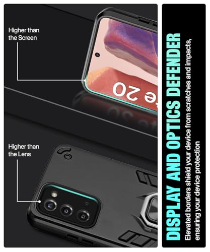 Image of WOW IMAGINE Shock Proof Back Case Mobile Cover for Samsung Galaxy Note 20 (Armor | Hybrid PC + TPU | Full Protection with Ring Holder Kickstand | Carbon Black)