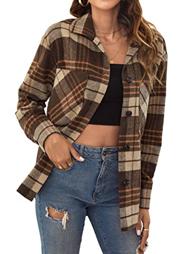 Ytfsrukp Women Single-Breasted Lapel Long Sleeve Plaid Colorblock Chest Pocket Thick Outwear3