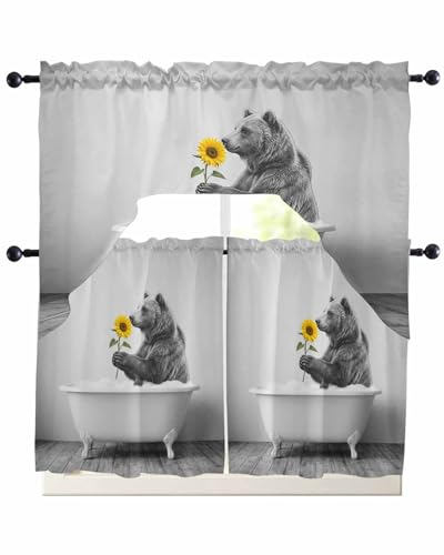 Funny Bears Kitchen Curtain and Valance Set 3 Pieces,Rod Pocket