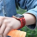 Techmount Silicone Luxury Dotted Sports Watch Band Strap Compatible with Apple Watch Straps 42mm 44mm 45mm 46mm 49mm iWatch Ultra & SE & Series 8/7/6/5/4/3/2/1 Breathable Replacement Strap (RED-BLACK) gallery image