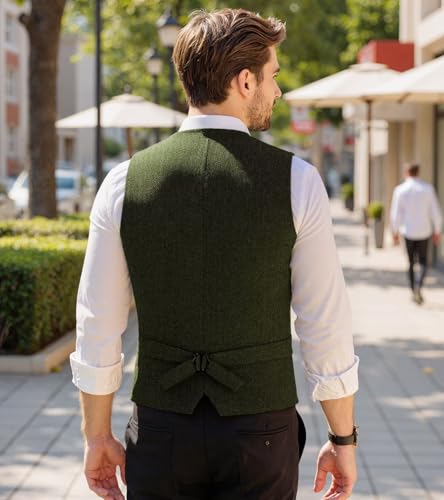 Men Tweed Suit Vest,Herringbone Slim Fit Casual Vest for Men4