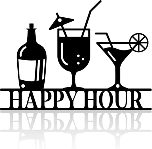 Image of BLIND SHOP Happy Hour Metal Bar Sign Vintage for Home Decor | Wall Sculpture Home Decoration | Wall Decor | Metal Wall Art | Home Wall Hangings Metal Decor (37X28X1.5 CM)