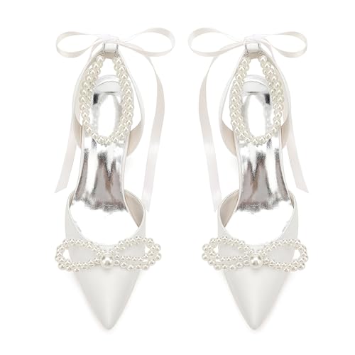 Women's Pointed Closed Toe Pearl Chunky Heels for Women Dressy Shoes Wedding Shoes for Bride Bridal Block Heels2