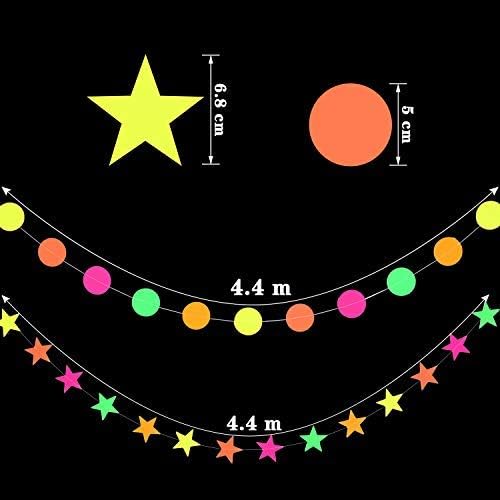 54 Pieces Glow Neon Party Supplies Decorations, Includes 10 Inches Neon Fluorescent Blacklight Birthday Balloons, 57.8 Feet Black Light Star Circle Dots Glow in The Dark Garland Banner Decorations
