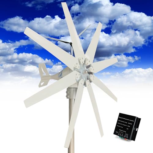 Fablestoryem Wind Turbine, 14000W DC 12V/24V/48V/110V/220V Wind Turbine Generator, with 8 Blades Wind Turbine Kit with Solar Wind Hybrid Controllerfor Homes Energy Supplementation,12V