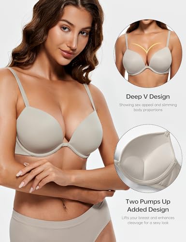 Image of Wingslove Women's Push Up Bra Deep V Plunge Underwire T-Shirt Bra Multiway 2 Cups Up