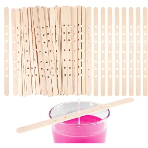Amazleer 50 STK Kerzendochthalter aus Holz, Kerzendochthalter Zentriergerät Dochthalter Candle Wick Holder für Candle Dicks Making Zubehör Candle Centering Tool für Making DIY Crafts (50, 180*10*2)
