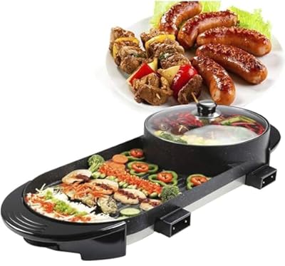 HYDDNice 2 in 1 Electric Grill with Hot Pot, 1000W Multifunctional Electric Barbecue and Hot Pot, Separate Temperature BBQ Hot Pot