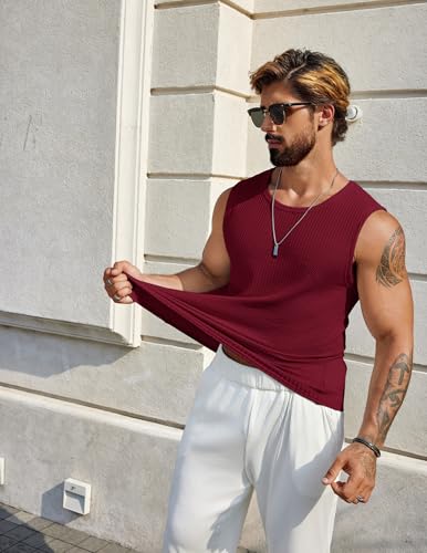 Image of COOFANDY Mens Casual Tank Tops 2 Pack Waffle Knit Sleeveless Shirt Breathable Tank Shirts Summer Muscle Tee