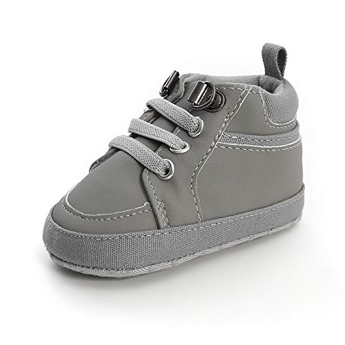 myppgg Baby Boys High-Top Ankle Sneakers Non-Slip Soft Sole Infant Crib Shoes Slip-On for Toddler First Walkers Grey, 12-18 Months Infant