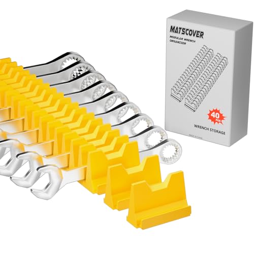 40PCS Modular Wrench Organizer Wrench Holder - Wrench Tool Organizers for Tool Drawer Storage, Wrench Storage Set with Metric & SAE Label, Wrench Rack Tool Gift for Professional Mechanics, Yellow