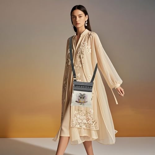 Stylish Owl with Leopard Headband Print Women Crossbody Bag Adjustable Men Shoulder Bag with Zipper Birthday Gift for Nature Lovers Travel Owl Print Purse4