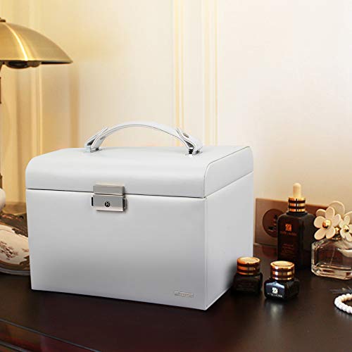 Homde Jewelry Box Necklace Ring Storage Organizer Synthetic Leather Large Jewel Cabinet Gift Case (White) - Thumbnail 7