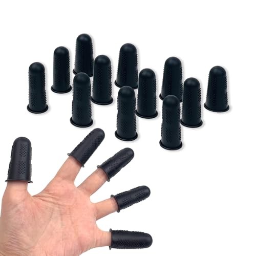 12 Pcs Black Silicone Hot Glue Gun Finger Caps Anti-Slip and Reusable Silicone Thumb Protectors Finger Guard Protectors for Hot Glue Wax Resin Honey Adhesives Scrapbooking Sewing and More
