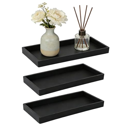 SHILIPAIJC 3 Piezas Bandeja Baño,Bandeja Decorativa Bandeja Bañera de Silicona para Joyas Velas Jabón Tela Toalla Cosmético Pequeño Plantas, Baños Fregadero de Cocina Tocadores (Negro)