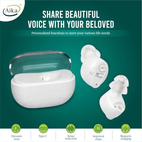 Image of AIKA AG-7901 Wireless Rechargeable Hearing Aid - Digital Sound Amplifier for Adults & Seniors with up to 65% Hearing Loss (White, Single Ear)