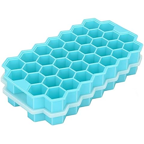 Silicone Ice Cube Tray Pack of 2 37 Compartments with Lid Ice Cube Tray BPA-Free Ice Cube Tray for Beer Cocktails Whisky (Blue) Cover