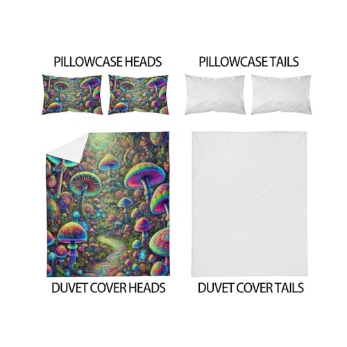 Housse de couette champignons 200x200 cm avec zip pour lit double ado - 4