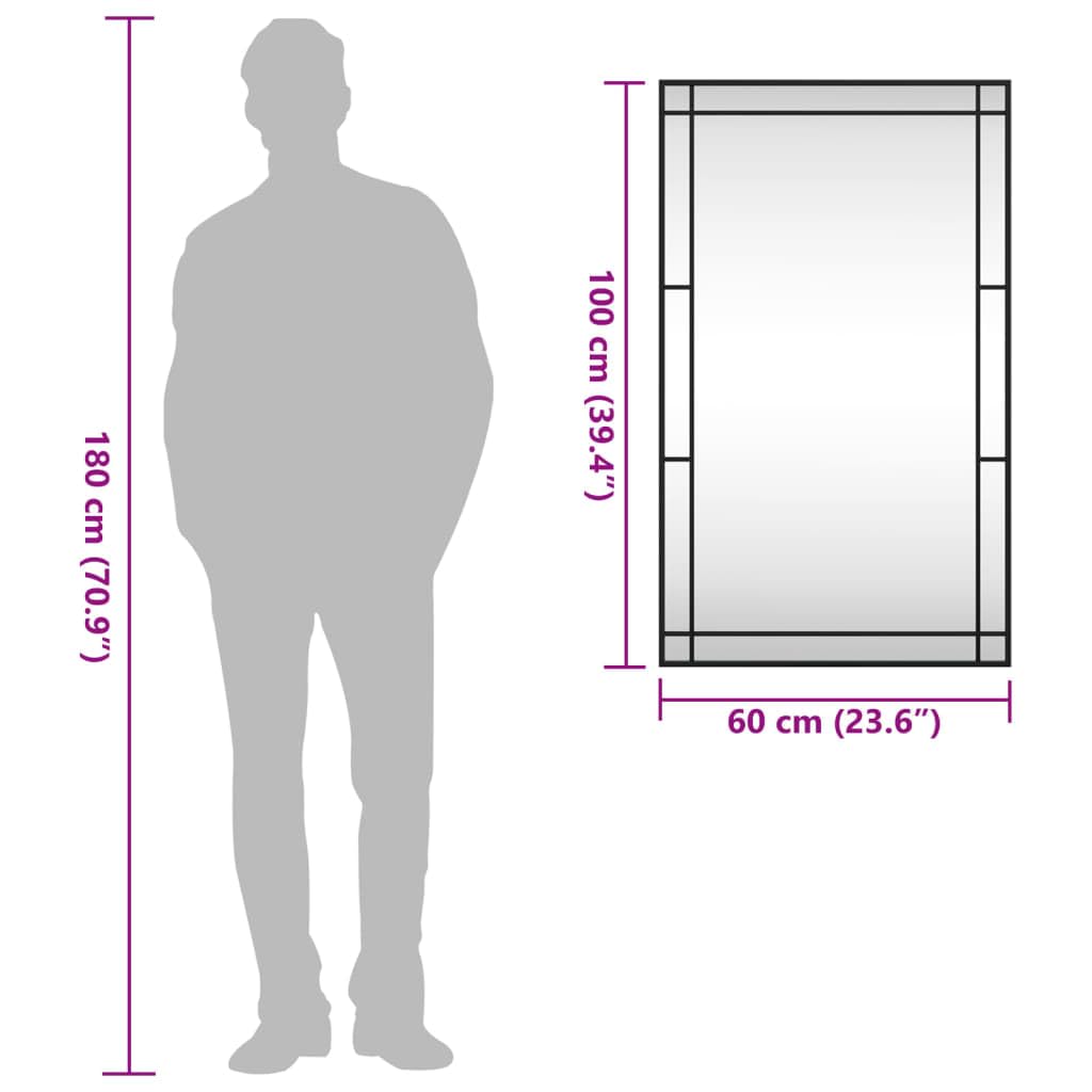 vidaXL Espejo de Pared Rectangular, Espejo con Marco, Espejo Colgante, Decoración para Dormitorio Pasillo Salón Baño Recibidor, Hierro Negro