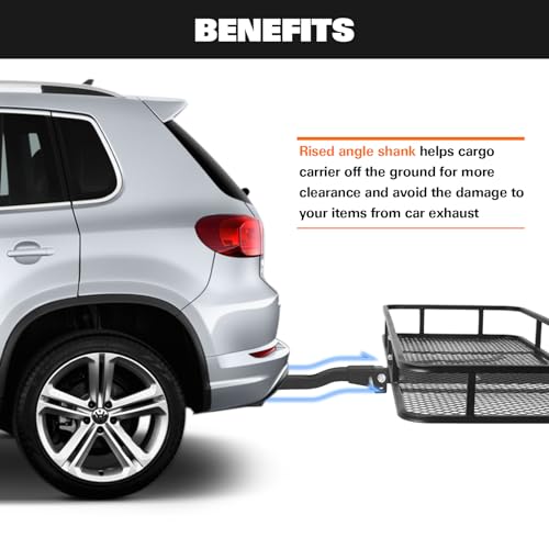 WEIZE Folding Hitch Mount Cargo Carrier 60" x 20" x 6", 500 lbs Capacity Hitch Cargo Rack with Waterproof Bag, Hitch Stabilizer,Net and Straps for SUV Pickup Camping Traveling
