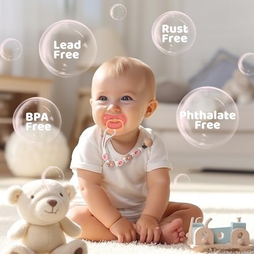 Image of Pacifier Clip for Boys Girls Floral Daisy Macrame Baby Paci Clip Pacifier Holder Leash Boho Wooden Clips Handmade Braided Cotton Binky Clips (1pack:Khaki Style A)