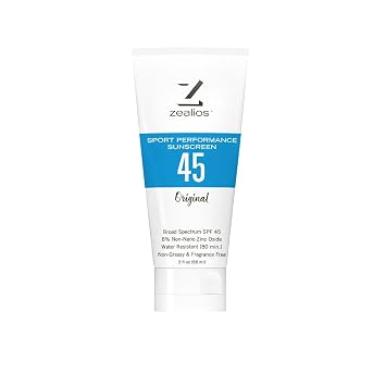 Zealios Sport Performance Original SPF 45 Hybrid Sunscreen 3 oz - Broad Spectrum, Water & Sweat Resistant 80 min Non-Greasy, 8% Non-Nano Zinc Oxide Lotion for Swimming, Running & Cycling, Kids