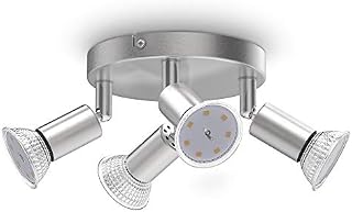 B.K.Licht LED Spotlight with 4x3W GU10 Bulbs, 2 swiveling spotlights, Warm White Light 3000K, Flush Mount Ceiling Light for Entry and Corridor, rotatable Design, matt Nickel, Ø7in
