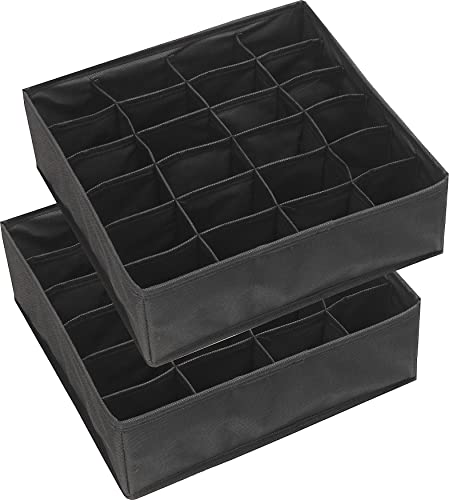 2 Pack - Simple Houseware Closet Socks Organizer, 24 Cell Drawer Divider, Black