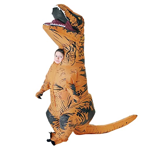 Rafalacy Kids Inflatable T-rex Costume Blow up Dinosaur Outfit Funny Halloween Dino Costume Suit (Brown)