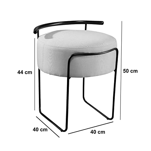 Puff Redondo Ivar em Linho e Base Metal Dourado Agarb Decor Cor:Linho Azul