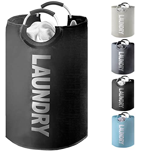 YOUDENOVA ランドリーバスケット 大容量115L せんたくかご 85%防水性 折りたたみ 撥水加工 耐荷重15KG 洗濯物入れ 取っ手付き ランドリーバッグ 衣類収納 寝室 脱衣所 リビング クローゼット内 幅43×高さ79（cm） (ブラック、115L)