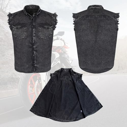 GARGOYLE BELLS Men's Sleeveless Cotton Shirts Biker Cuttoff Vest Cotton Shirt Cowboy Casual Button Down Shirt4