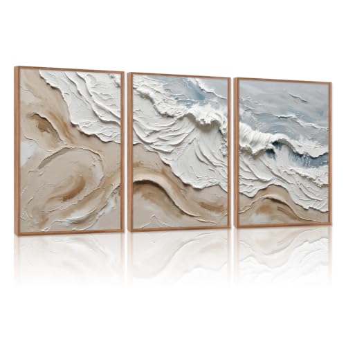 Image of CHDITB 3D Textured Ocean Wave Wall Art,Beige Coastal Minimalist Wall Decor
