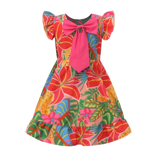 Mariy Riseni Girls Hawaiian Dress Boho Casual Bow Formal Party Outfits Ruffled Sleeve Sundress 4-12Y